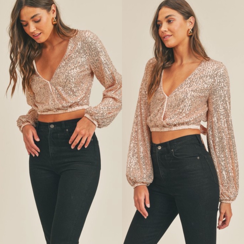 ✨ON SALE✨I’ve Got Your Back Rose Gold Sequin Backless Crop Top - Picture 4 of 4